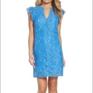 Blue lace keyhole short sleeve dress